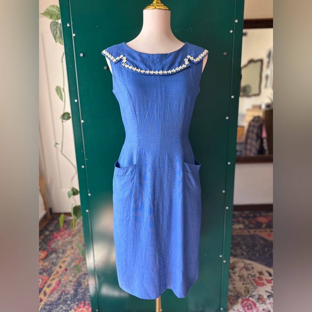Stunning Vintage Handmade Sailor Dress Cornflower Blue